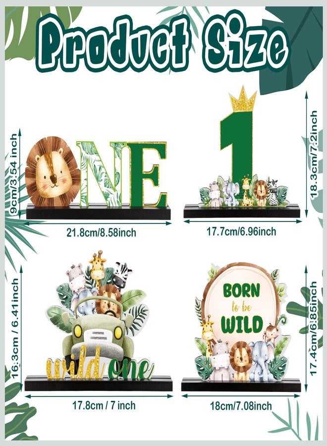 Riyiper 4 Pcs Safari Wild One Birthday Decorations Jungle Animals Party Supplies for Baby Shower Boy Girl First Birthday Table Decor Wooden Letter Desk Sign Centerpieces for Gender Reveal Sage Party - Image 2